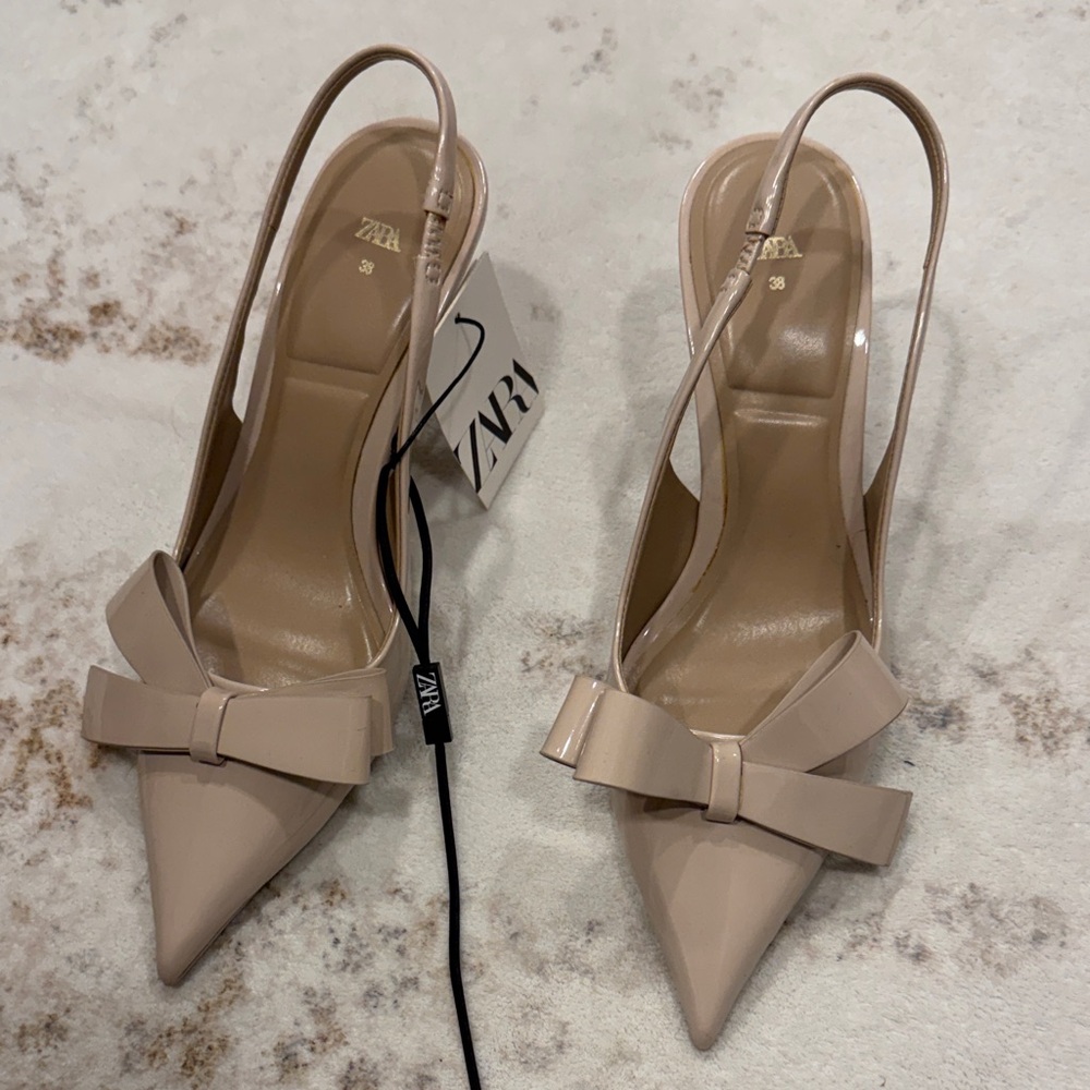 NWT Zara Women's Nude Bow Slingback Heels